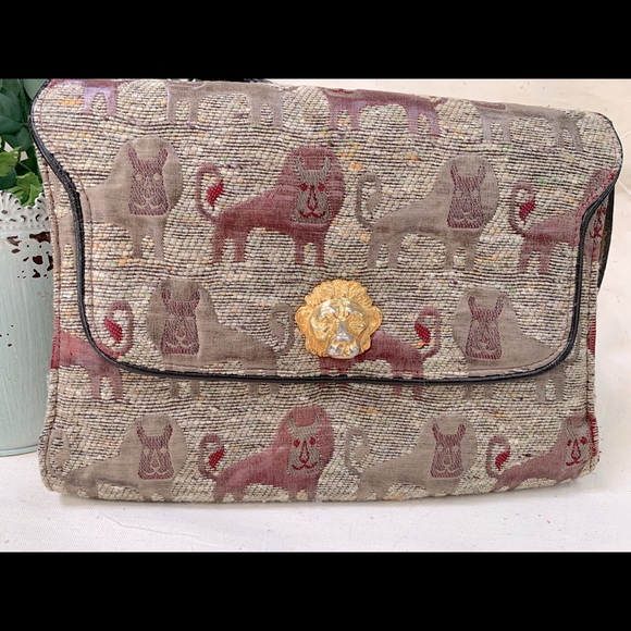 Vintage French Brocade & Leather Lion Purse, A la Reine Des Fees - Picture 2 of 10